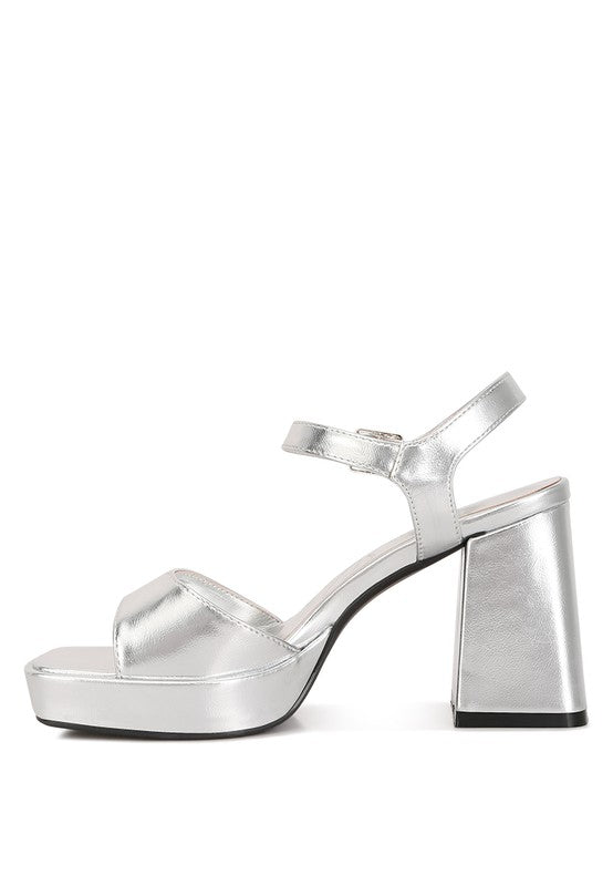 Lofty Metallic Faux Leather Block Heels