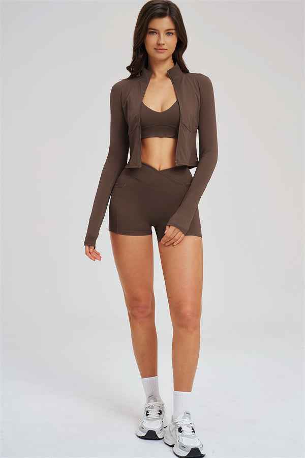 The Sizzle Zip Jacket Sports Bra Shorts 3-Piece Set