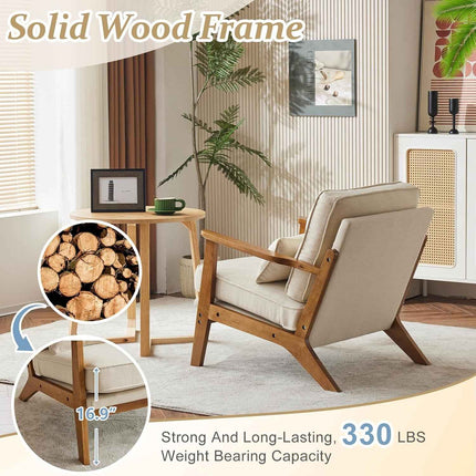 Beige Linen Upholstered Armchair SetOf2 Mid Century