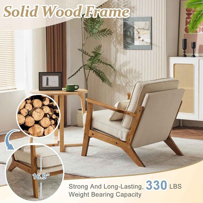 Beige Linen Upholstered Armchair SetOf2 Mid Century