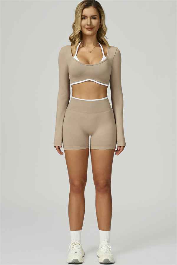 The Prime Line Long Sleeve Crop Top Shorts 2-Piece Set