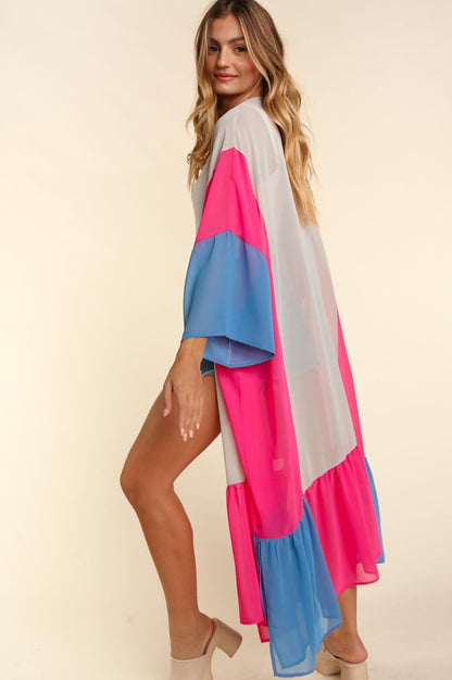 PLUS COLOR BLOCK KIMONO MAXI OPEN CARDIGAN - Pikemla