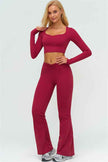 The Lushness Long Sleeve Crop Top Flared Leggings 2-Piece Set