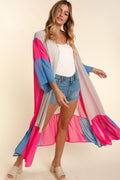 PLUS COLOR BLOCK KIMONO MAXI OPEN CARDIGAN - Pikemla