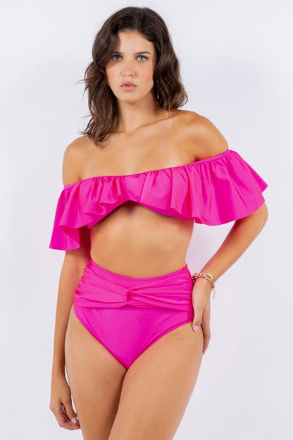 TWO PIECE TOP RUFFLE SHOULDER WITH TWISTED DESIGN - Pikemla