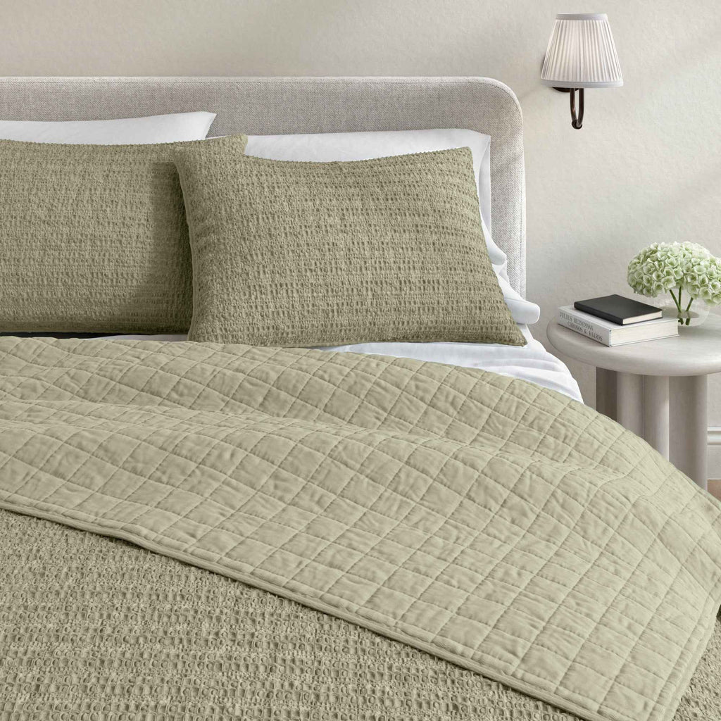 100% Cotton Honeycomb Waffle Garment Washed Quilt Set - Genevieve Collection
