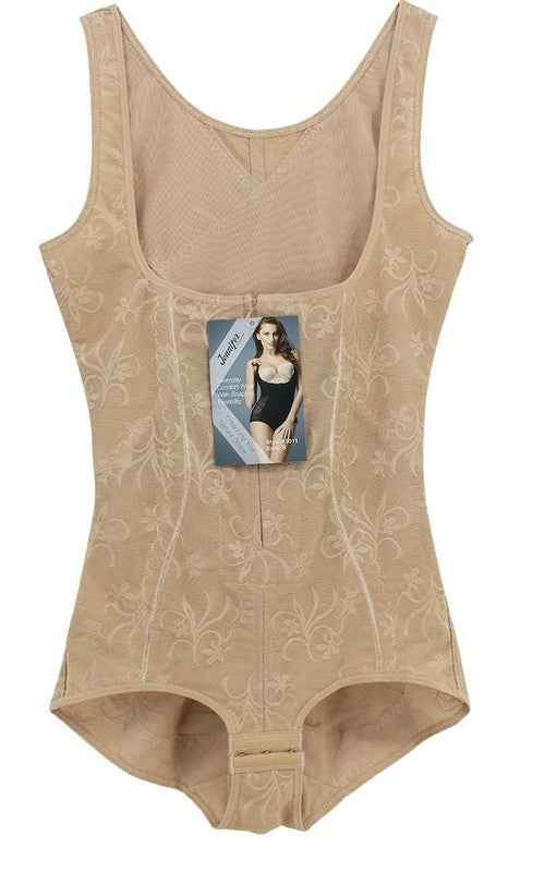 Forever-Foxy Floral Mesh Body Shaper in nude with adjustable straps and front closure