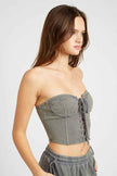 Gray Emory Park French Terry Strapless Bustier Top with Lace-Up Front Detail