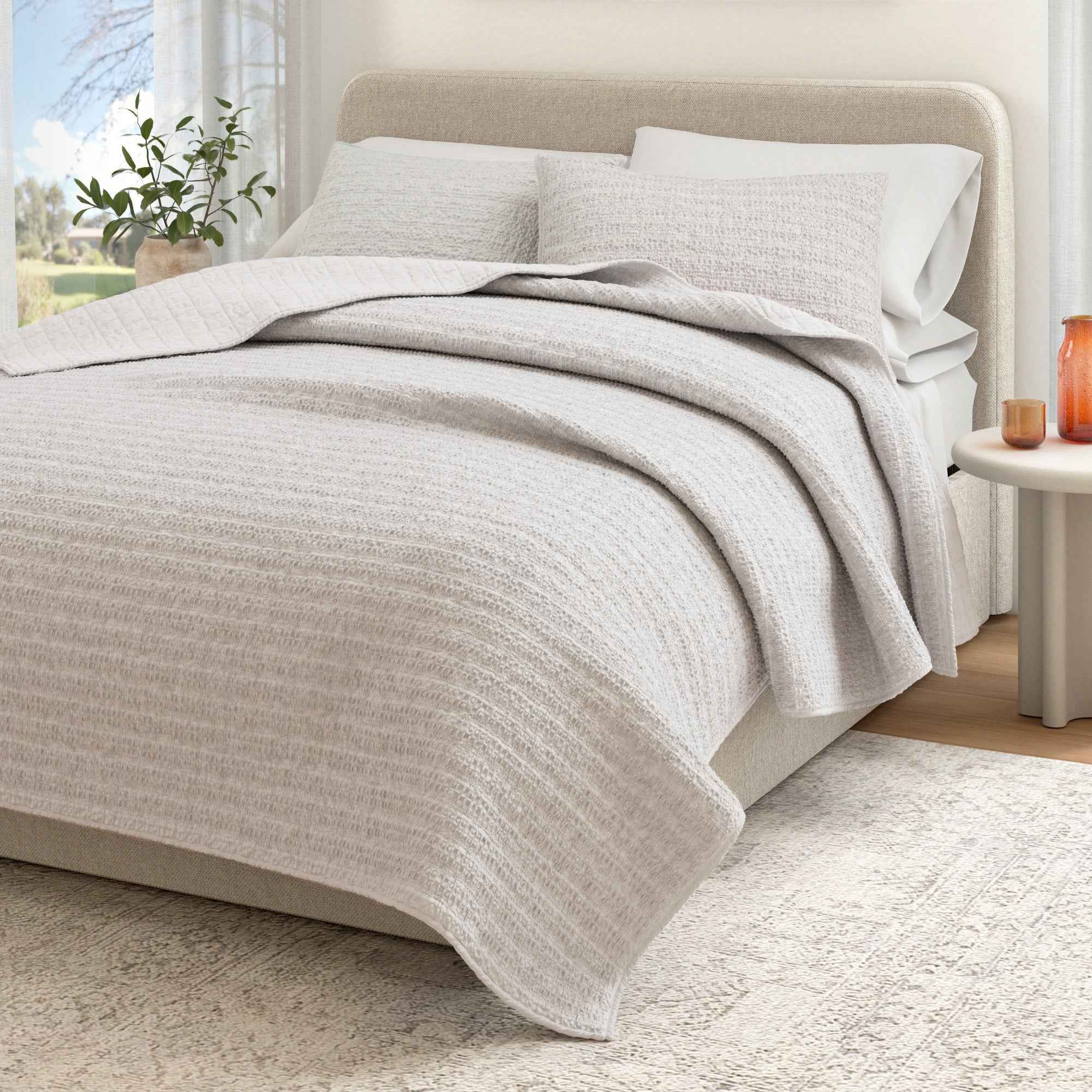 100% Cotton Honeycomb Waffle Garment Washed Quilt Set - Genevieve Collection