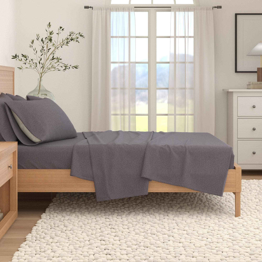 4 Piece Heathered Solid Cotton Blend Flannel Sheet Set - Anders Collection