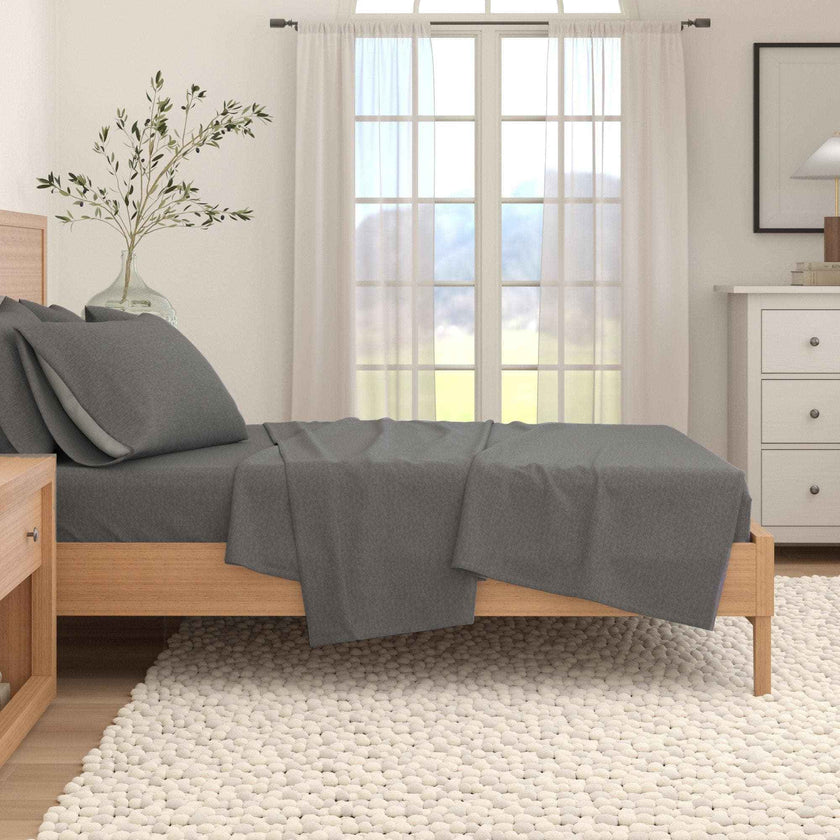 4 Piece Heathered Solid Cotton Blend Flannel Sheet Set - Anders Collection
