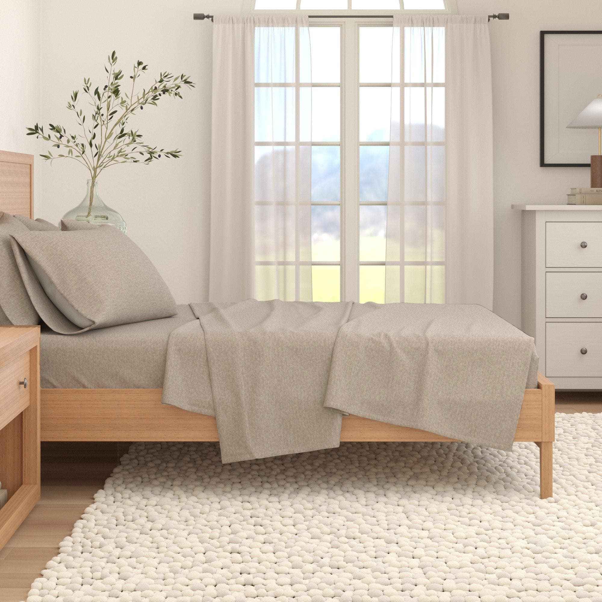 4 Piece Heathered Solid Cotton Blend Flannel Sheet Set - Anders Collection