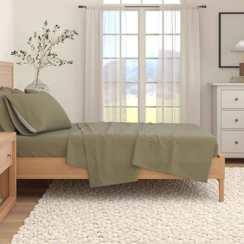 4 Piece Heathered Solid Cotton Blend Flannel Sheet Set - Anders Collection