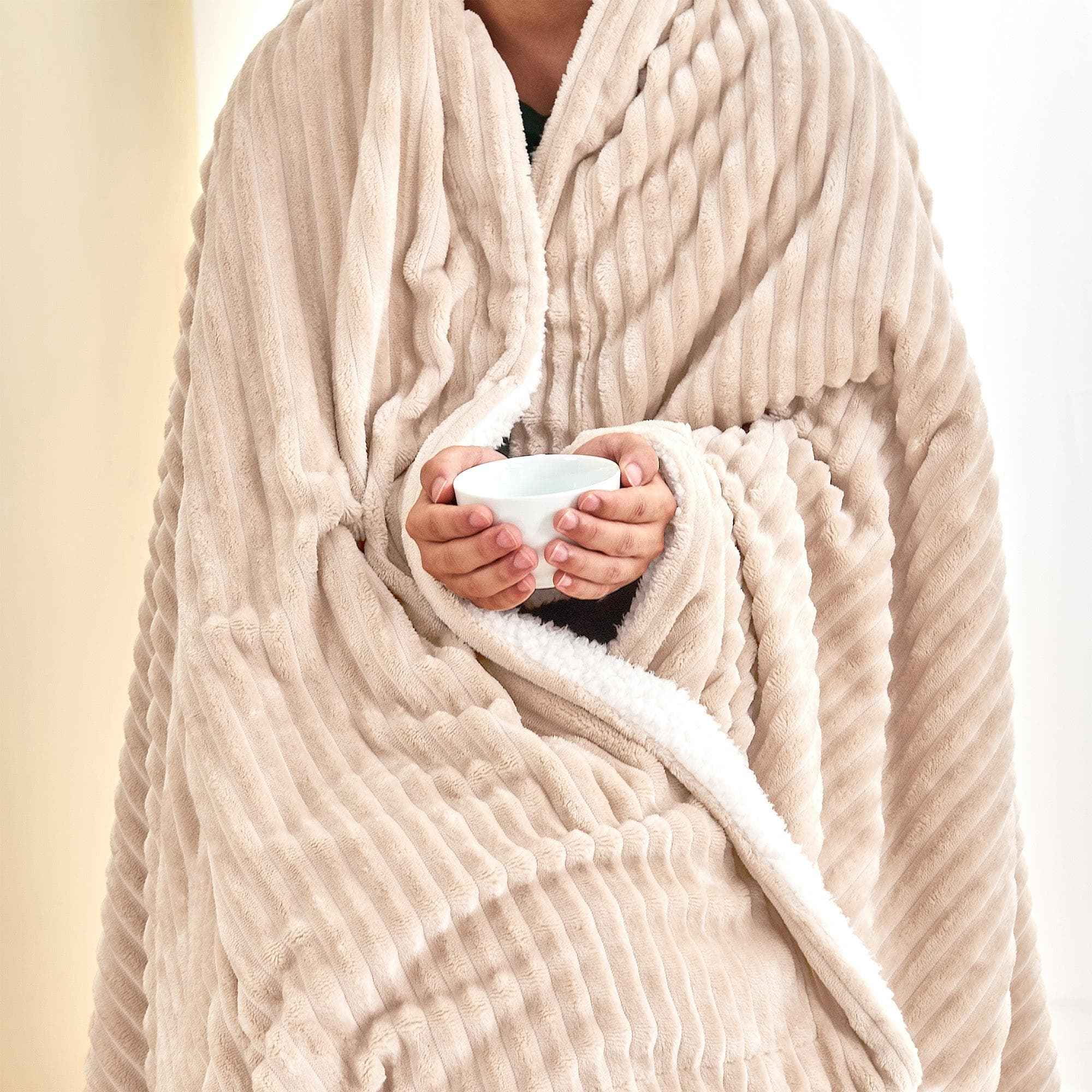 Ribbed Sherpa Throw Blanket - Corduroy Collection