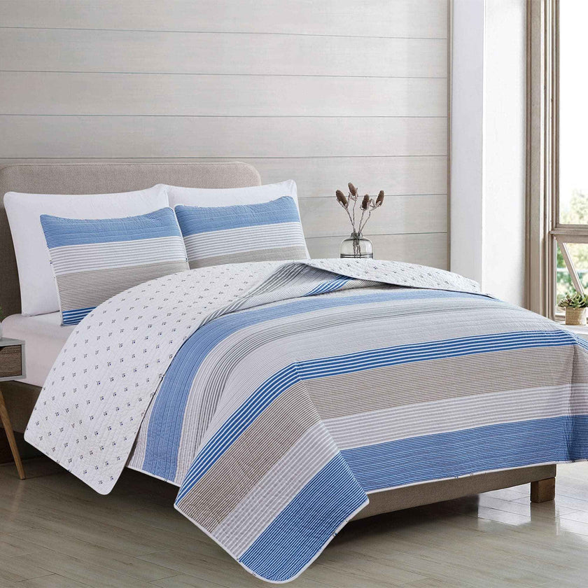 3 Piece Striped Quilt Set - Bryce Collection