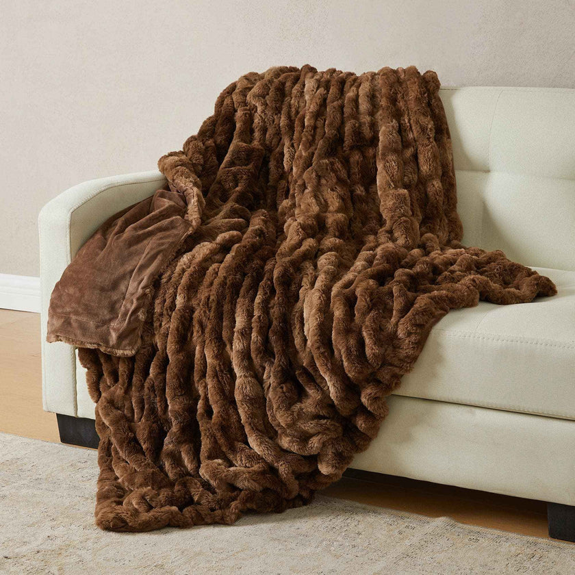 Ruched Faux Fur Throw Blanket - Alondra Collection