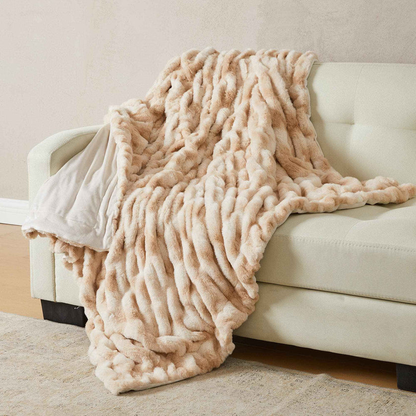 Ruched Faux Fur Throw Blanket - Alondra Collection