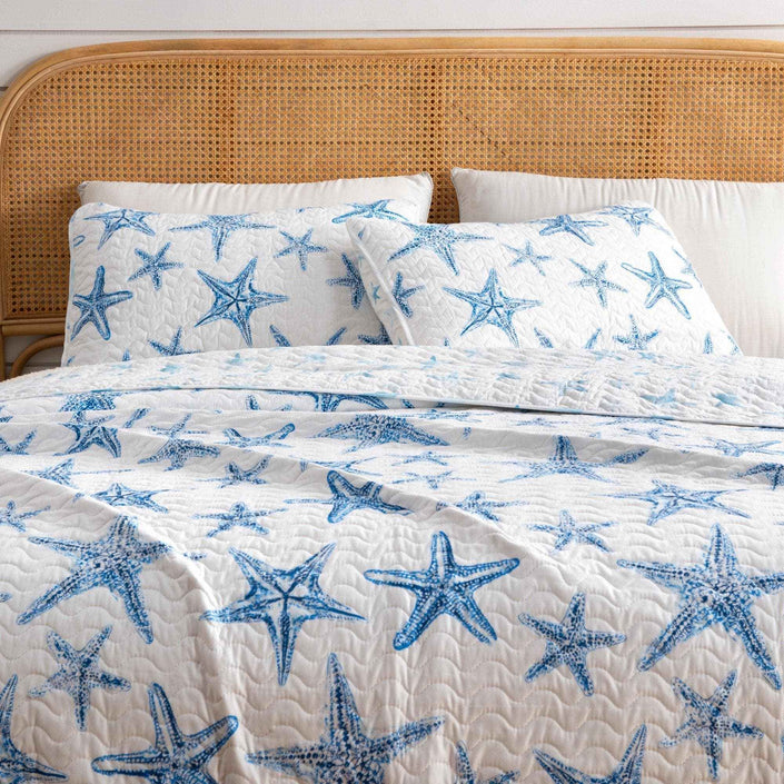 Blue Seashell Coastal Quilt Set - Trinidad Collection
