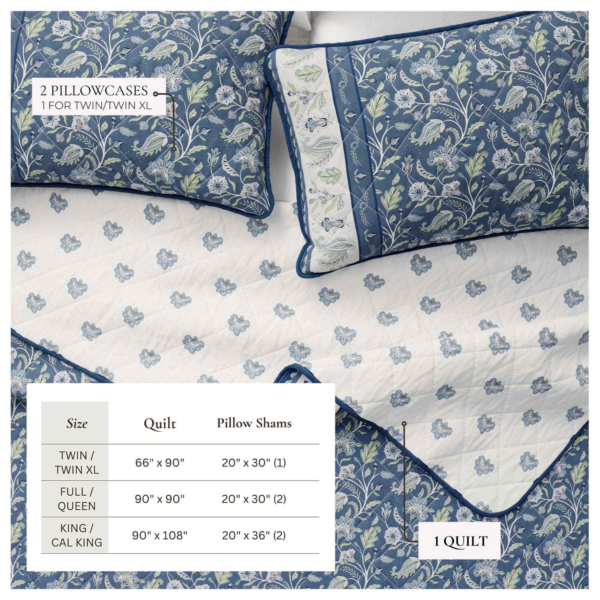 Floral Boho Printed Cotton Quilt Set - Indira Collection