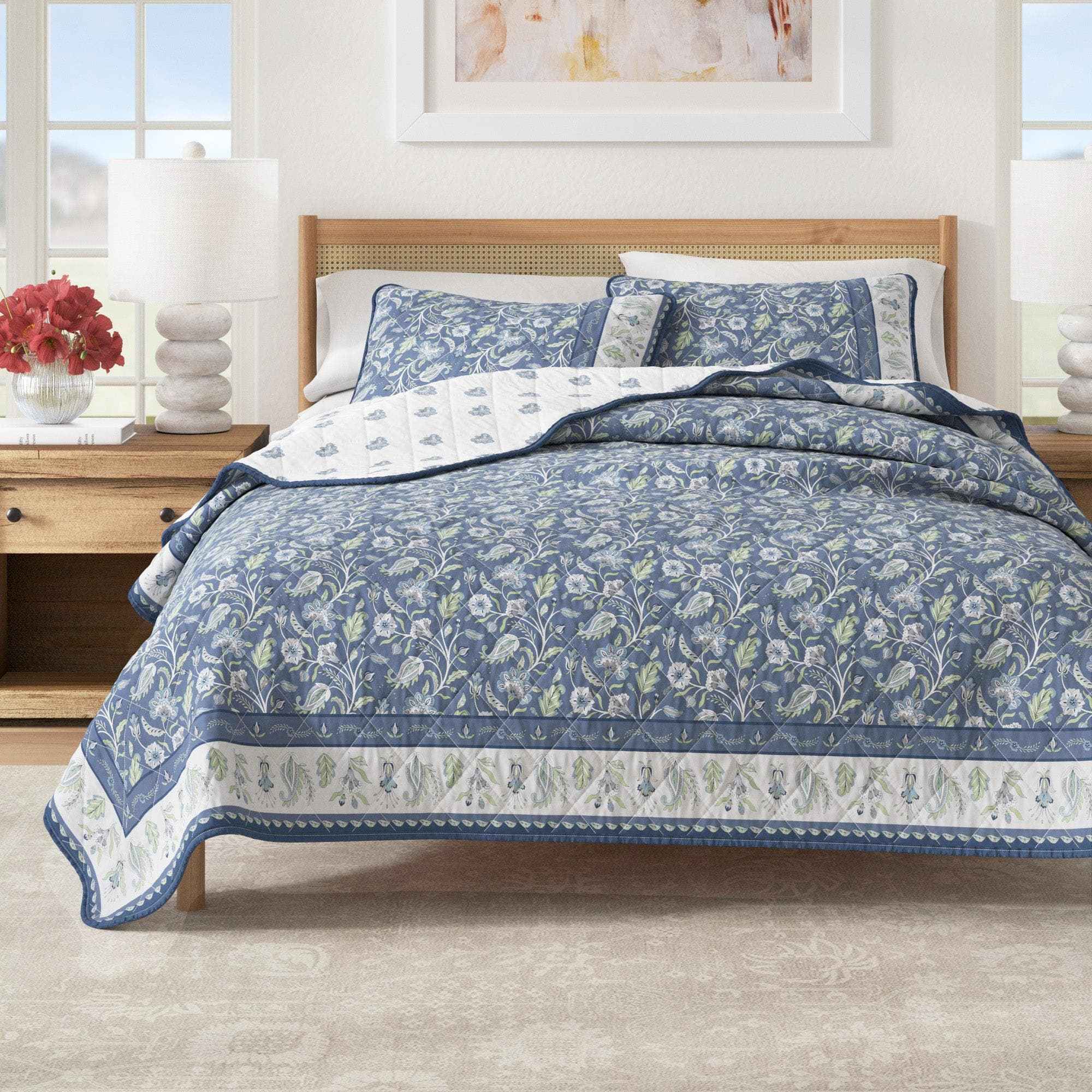 Floral Boho Printed Cotton Quilt Set - Indira Collection