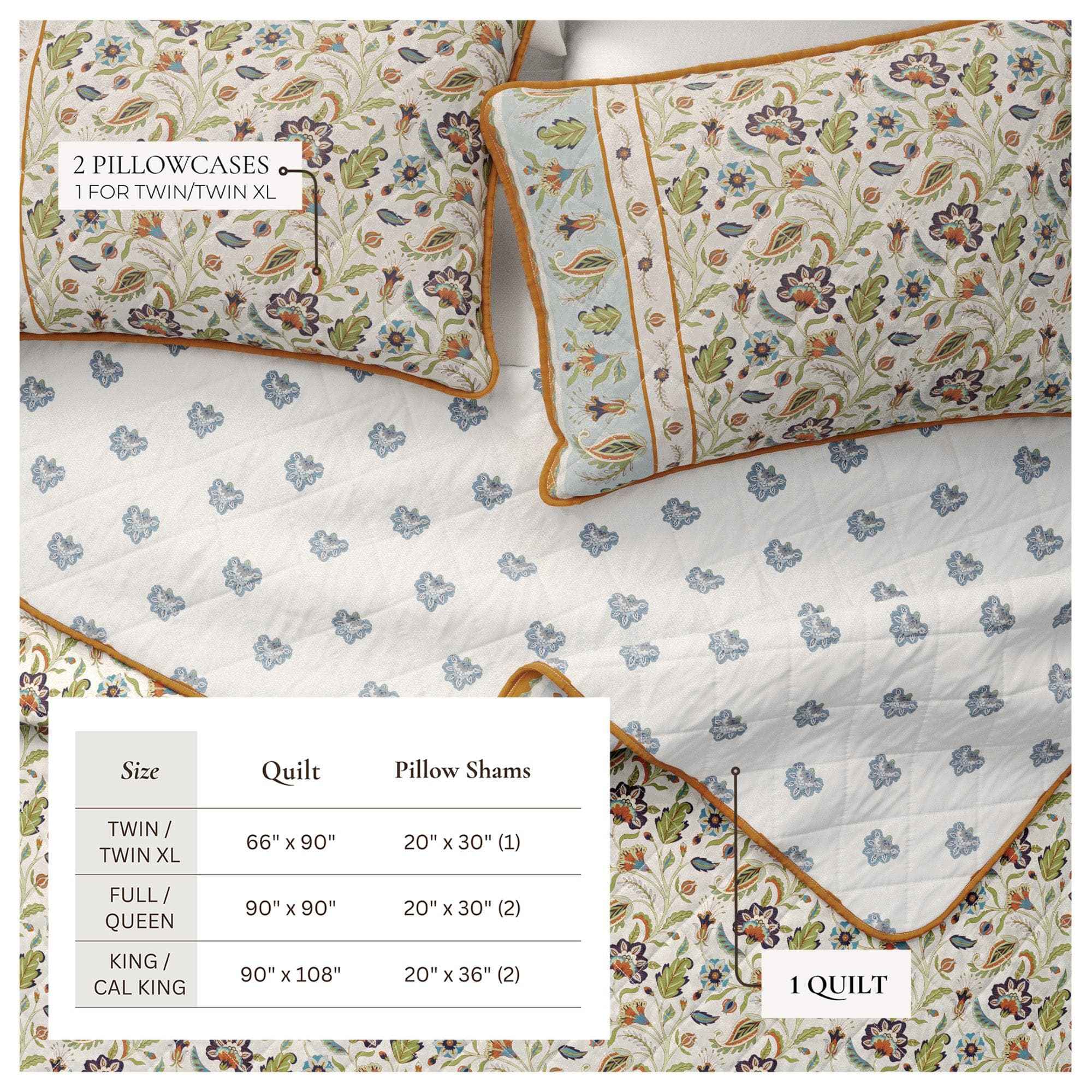 Floral Boho Printed Cotton Quilt Set - Indira Collection