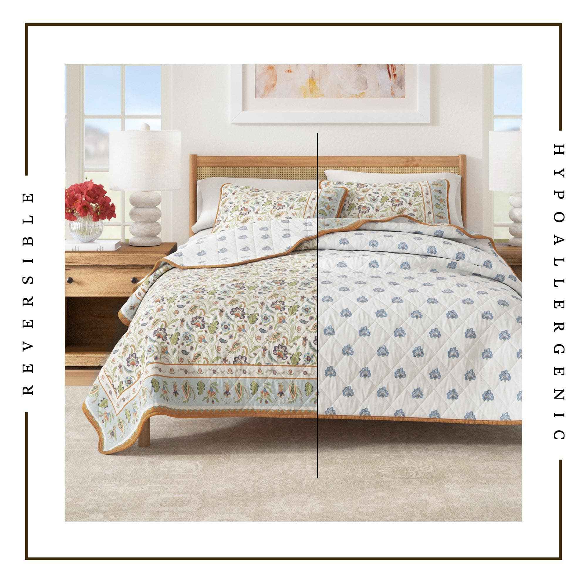 Floral Boho Printed Cotton Quilt Set - Indira Collection