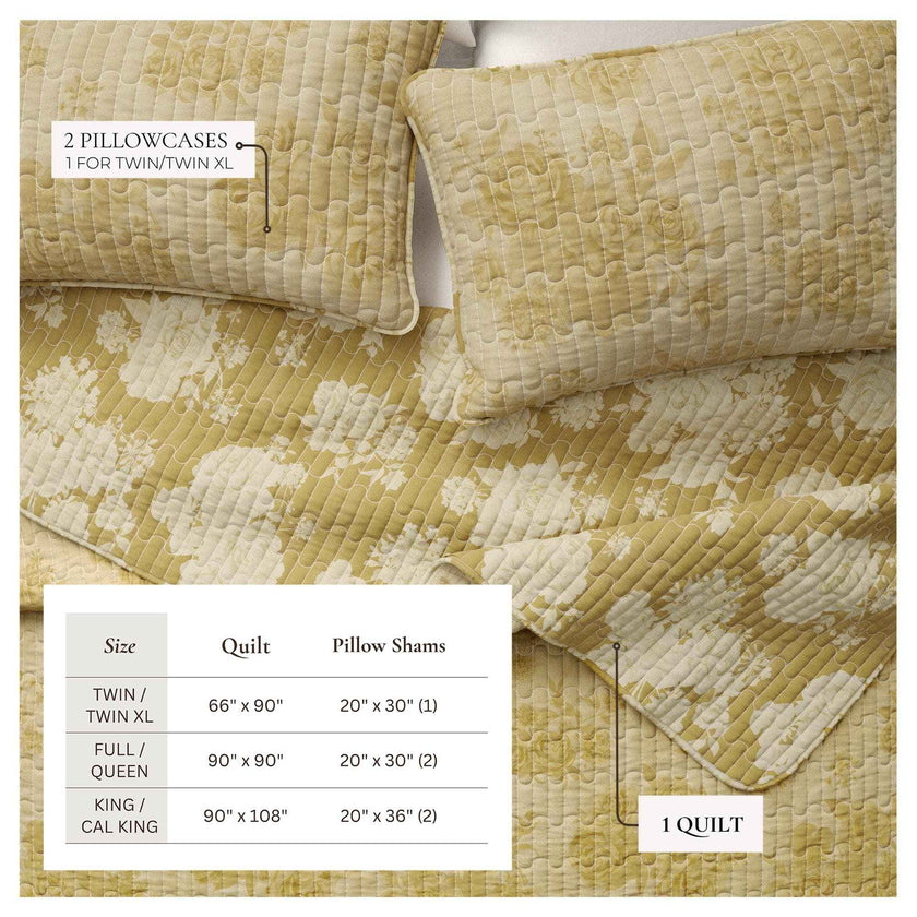 Floral Printed Cotton Quilt Set - Corin Collection