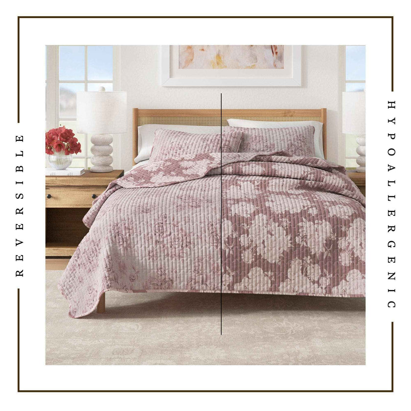 Floral Printed Cotton Quilt Set - Corin Collection