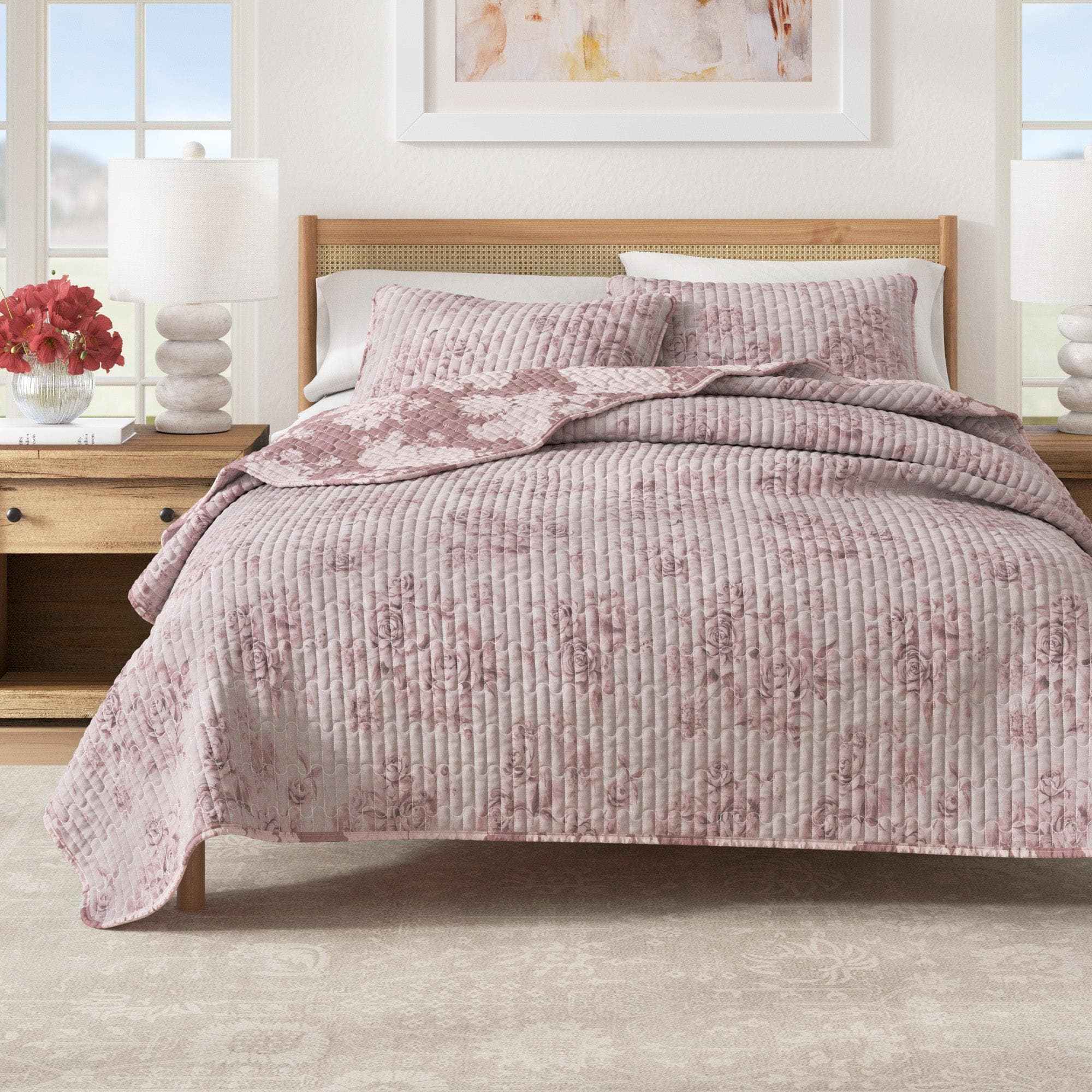 Floral Printed Cotton Quilt Set - Corin Collection
