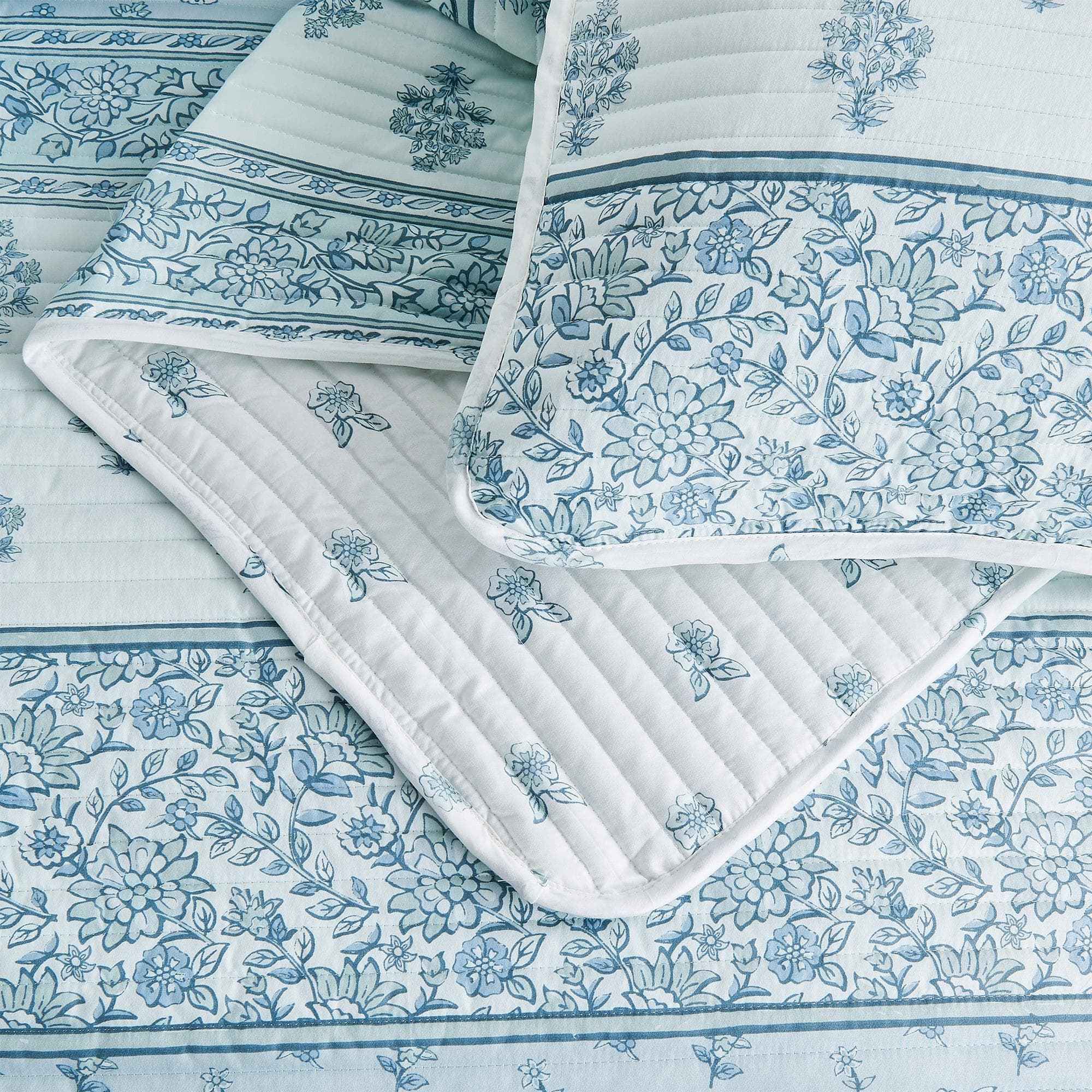 Floral Striped Microfiber Quilt Set - Hermine Collection