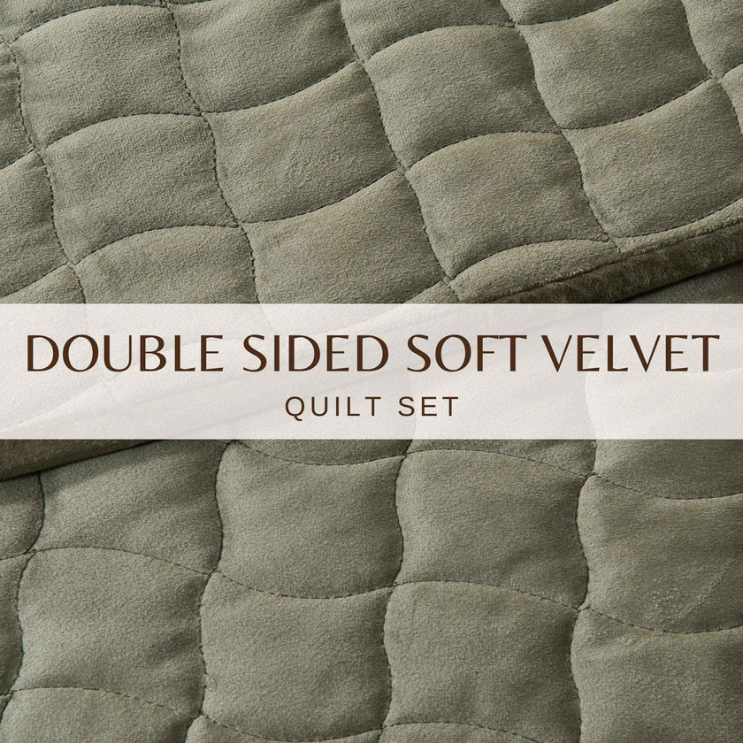 Velvet Box-Stitched Quilt Set - Vivica Collection