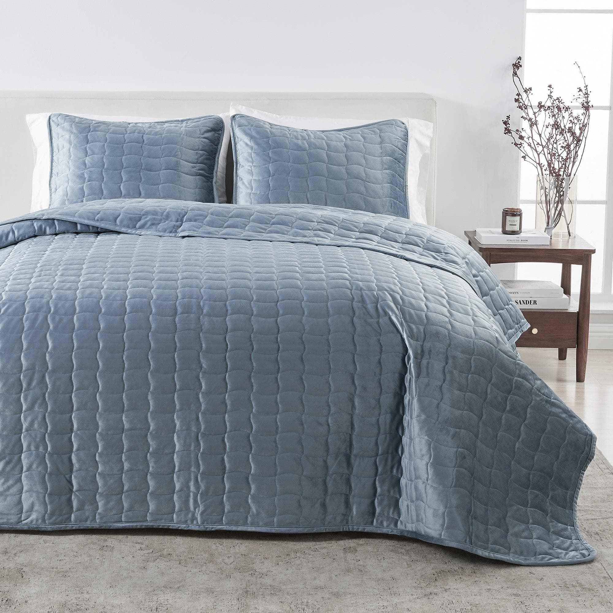 Velvet Box-Stitched Quilt Set - Vivica Collection