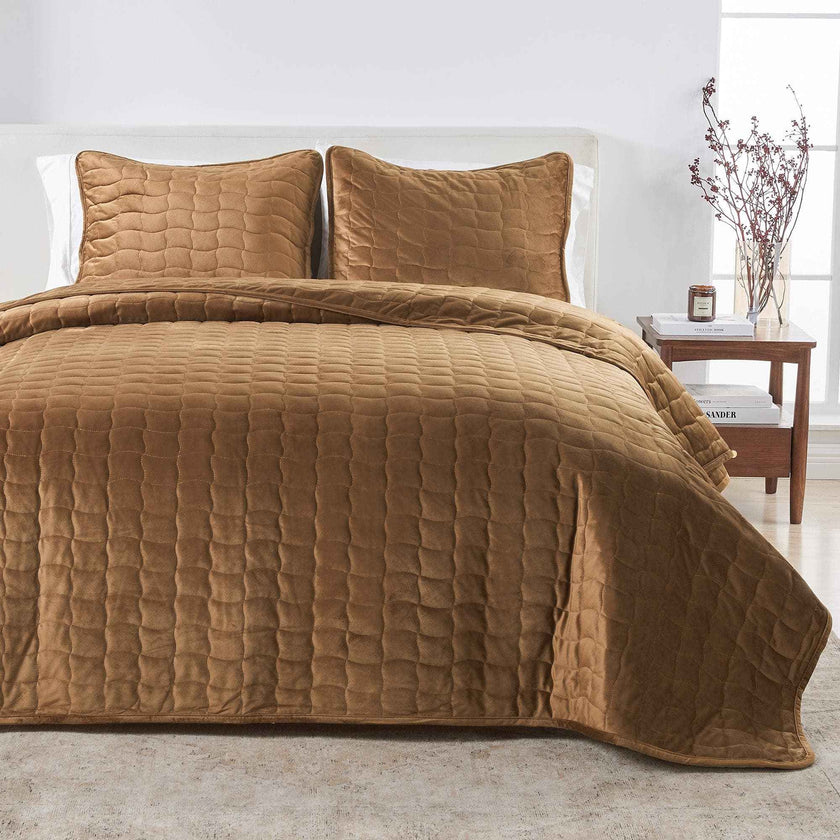 Velvet Box-Stitched Quilt Set - Vivica Collection