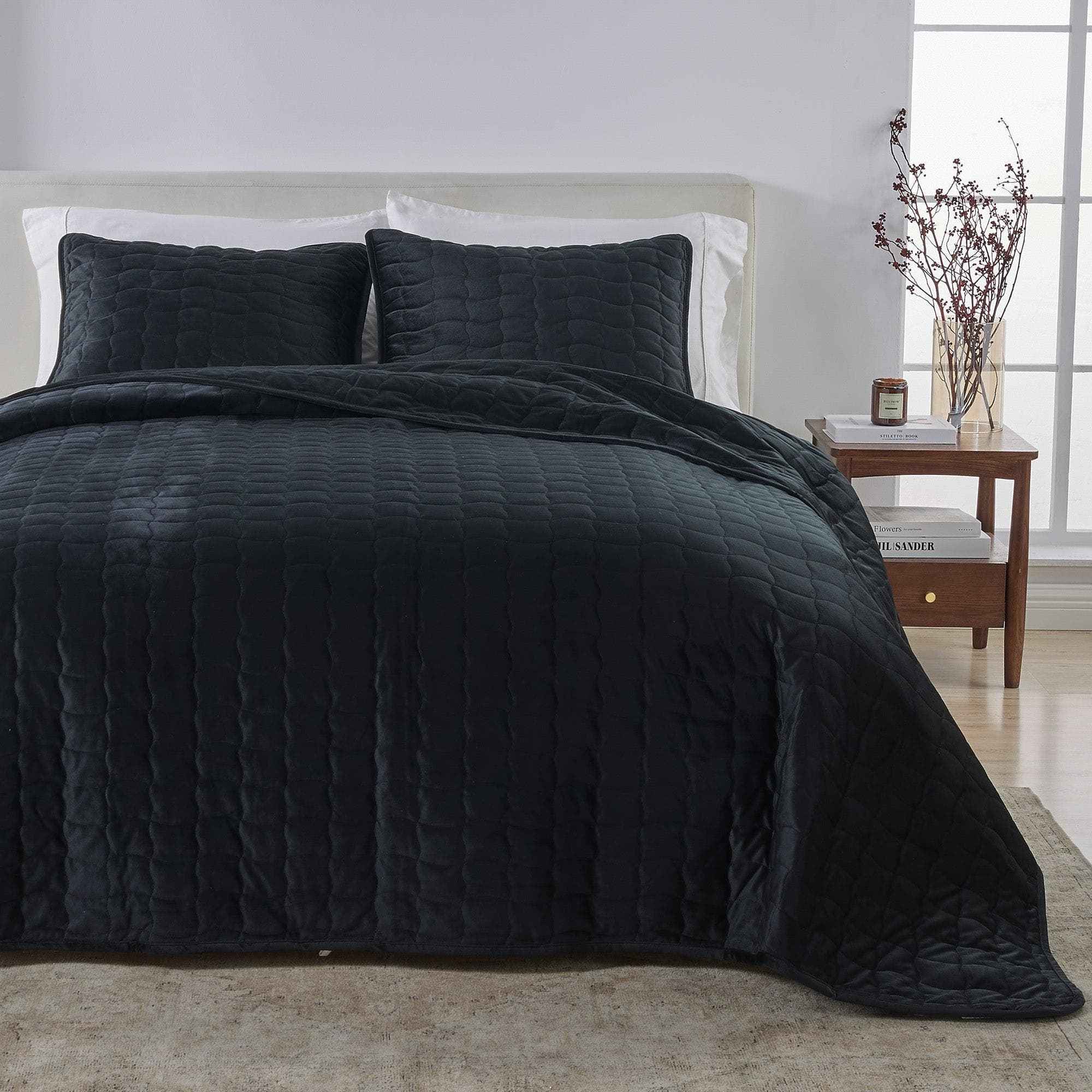 Velvet Box-Stitched Quilt Set - Vivica Collection