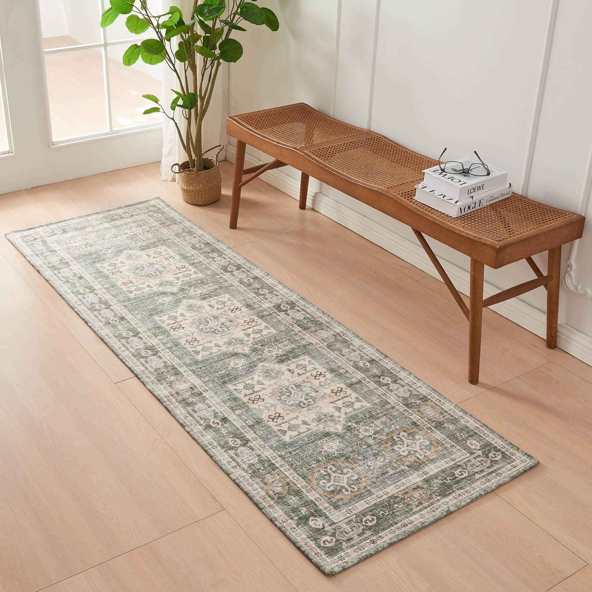 Medallion Machine Washable Accent Runner 2'4