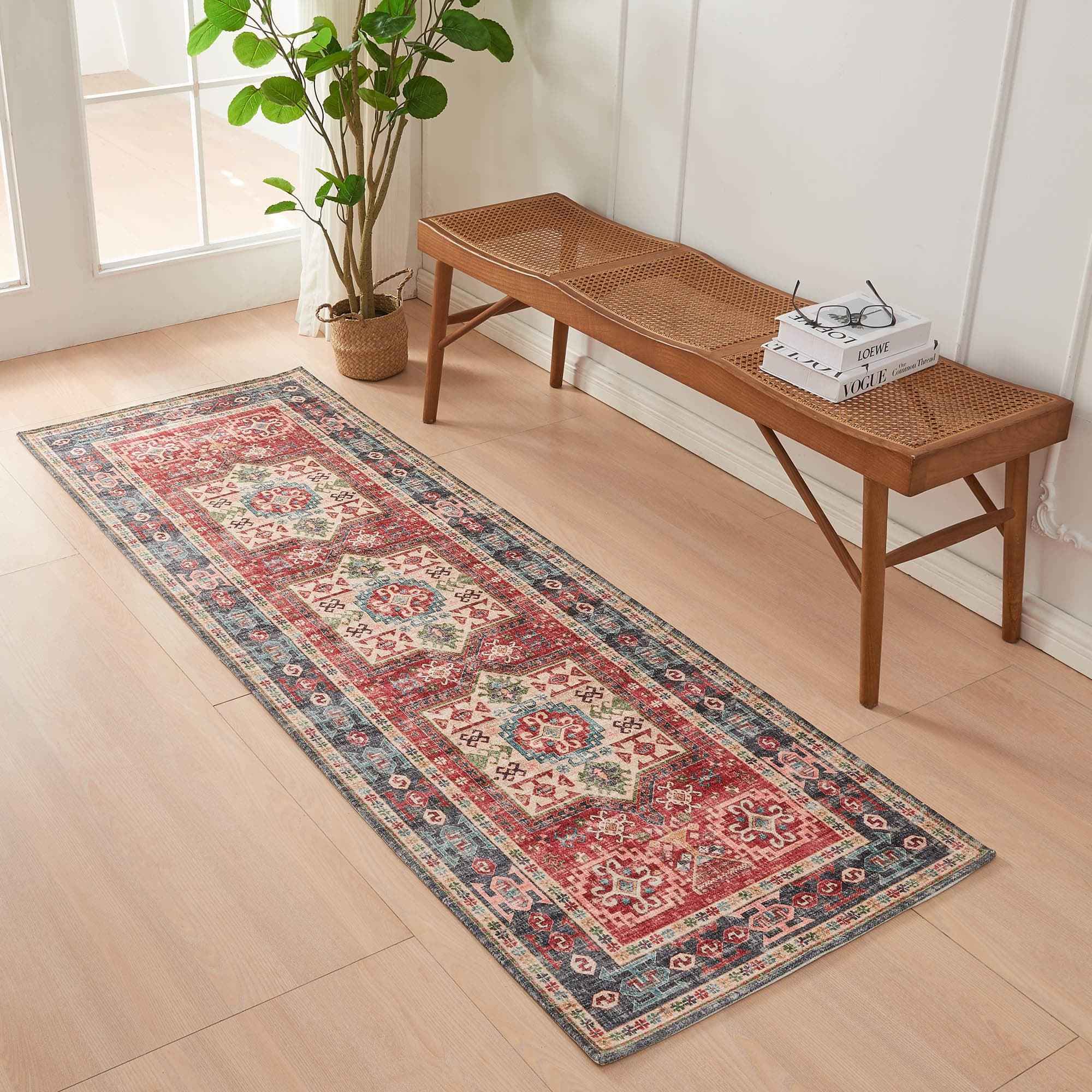 Medallion Machine Washable Accent Runner 2'4