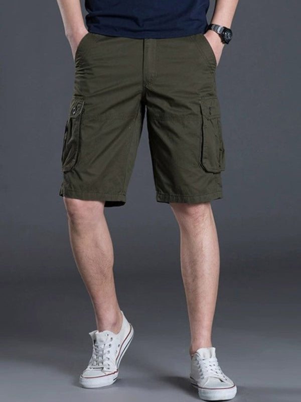 Men’s Workwear Shorts Solid Color Loose Cargo Straight Casual Pants