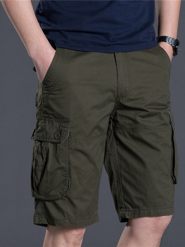 Men’s Workwear Shorts Solid Color Loose Cargo Straight Casual Pants