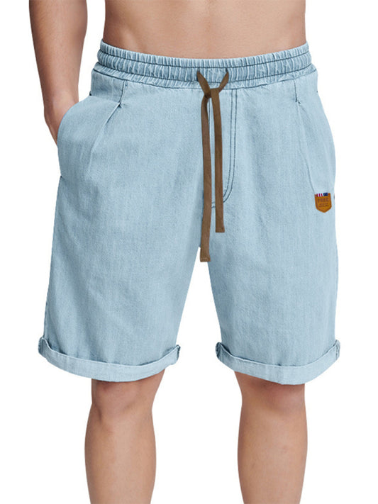 Casual three-quarter solid shorts loose high-waisted rope breathable men
