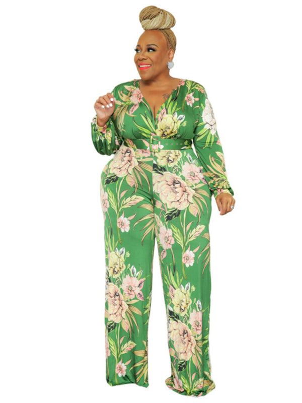 Plus size fresh and sweet women's jumpsuit with belt