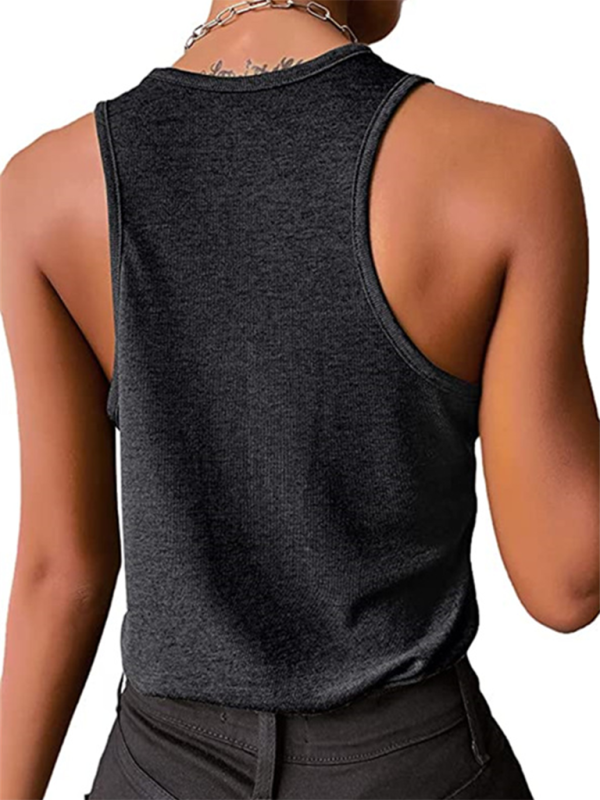 Women's Solid Color Snap Button Casual Sleeveless Tank Top