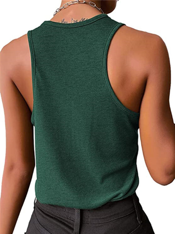 Women's Solid Color Snap Button Casual Sleeveless Tank Top