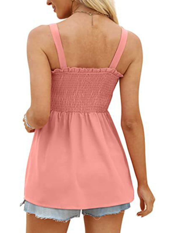 Women's Solid Color Camisole Ruffle Pleated Tank Top