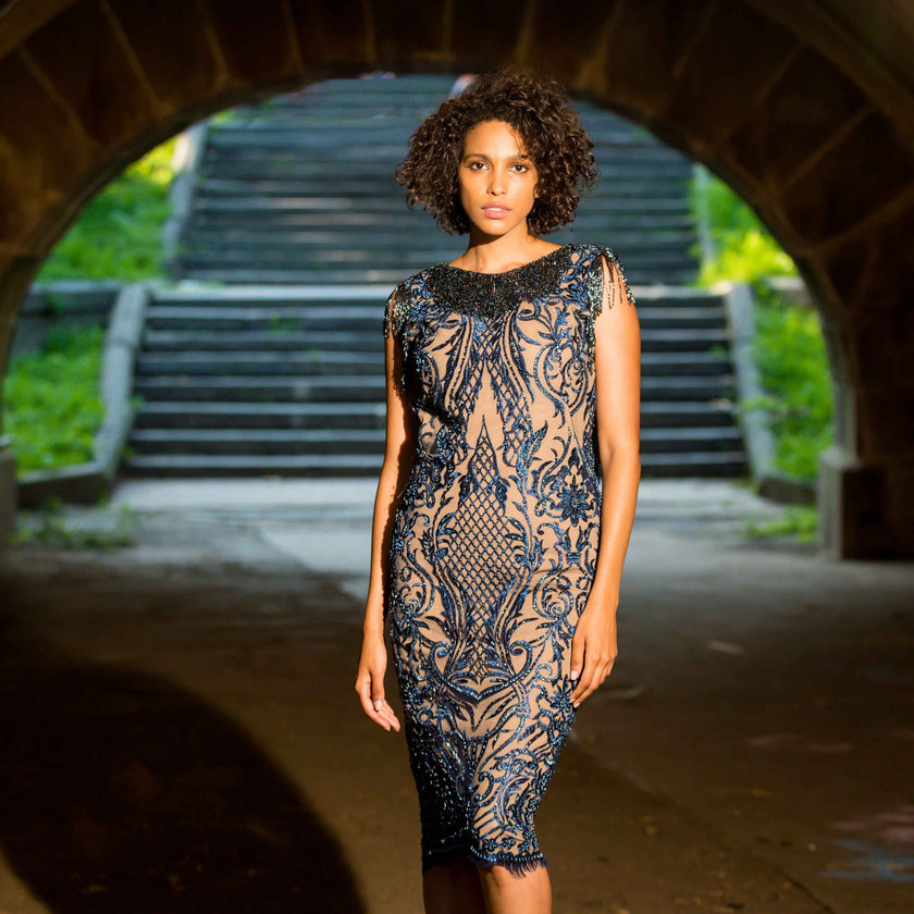 The Boat Neck Beaded Fringe Sheath Classic