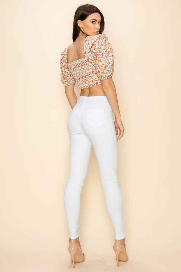 Ditsy floral printed ruched crop top