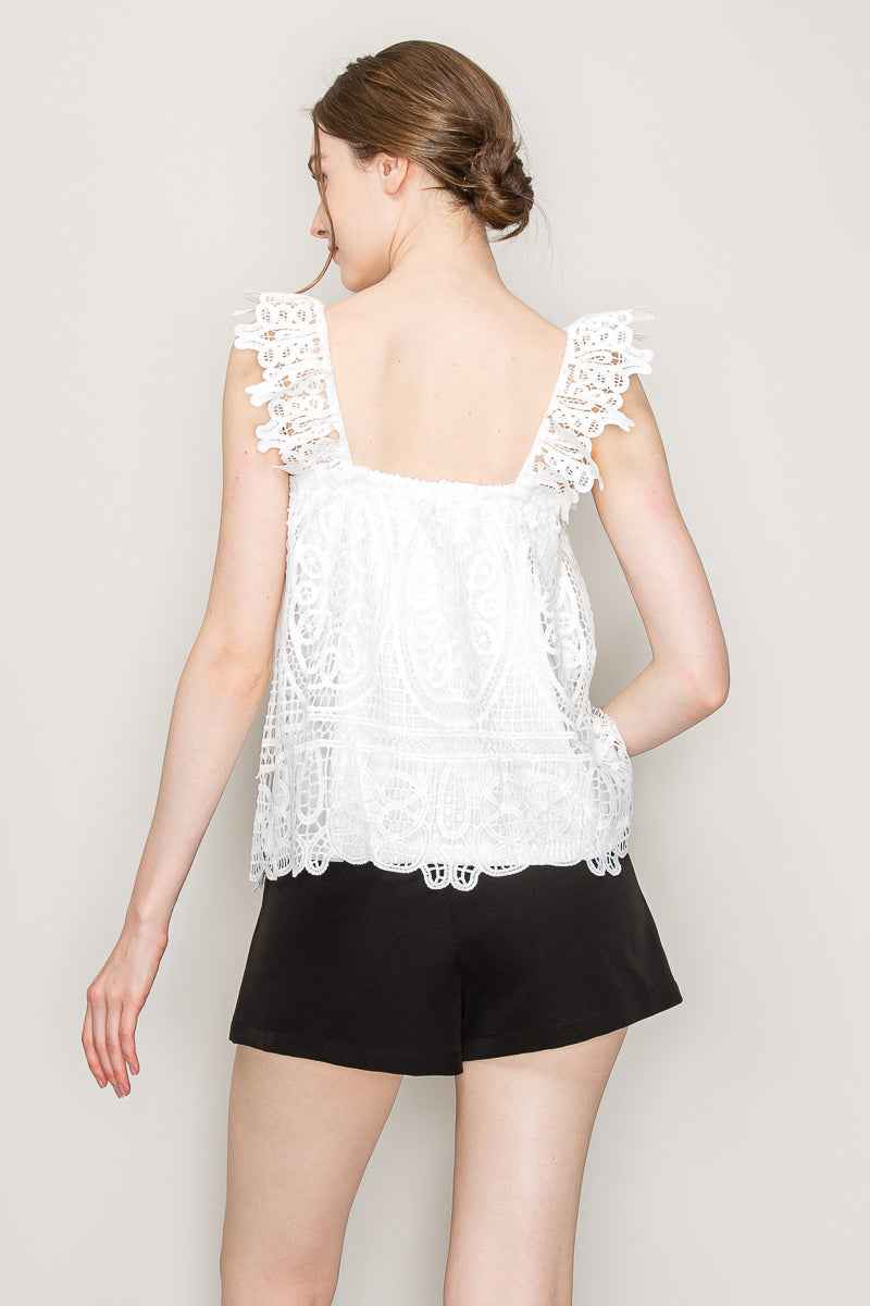 Sleeveless Linen Lace Top