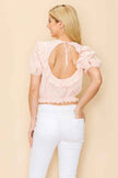 Ruffle crop top with puff sleeve and an open back design