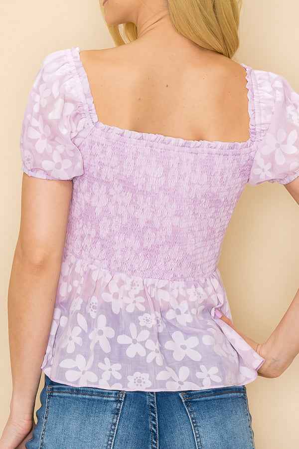 Floral print top with front slits and ties