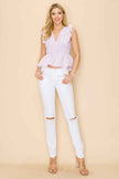 V neck ruffle top with tie on the back