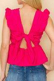 V neck ruffle top with tie on the back